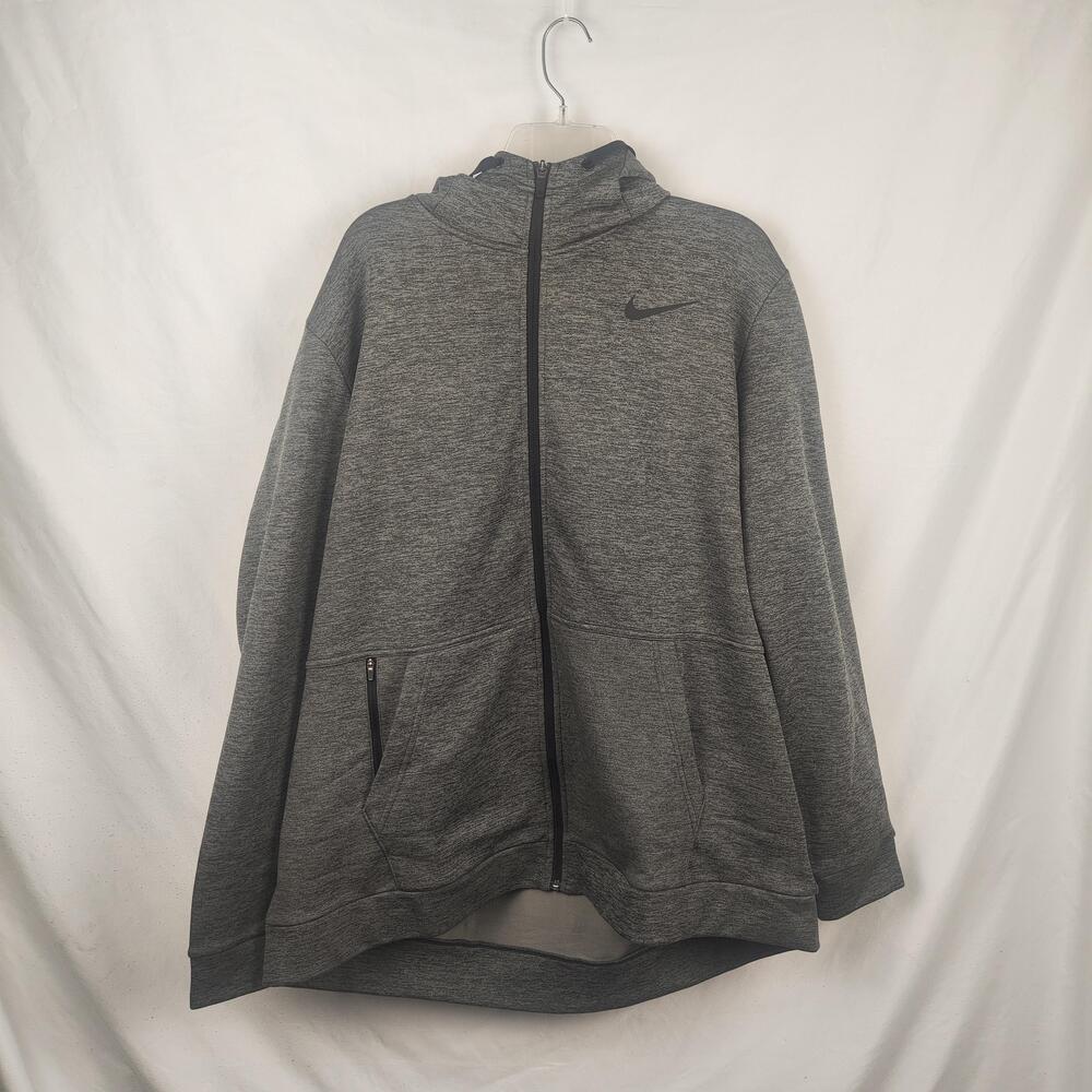 Nike Hoodie Mens 2XL Gray Therma-FIT Full Zip Fleece Sweatshirt Swoosh Pockets